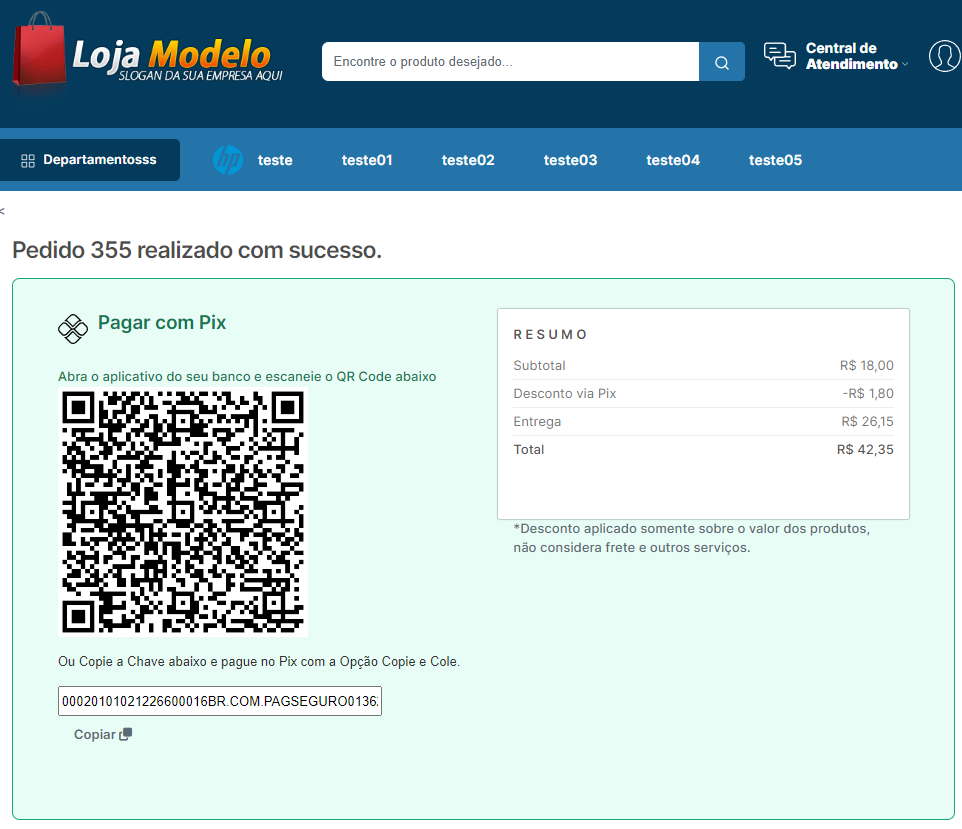 Checkout com código QR